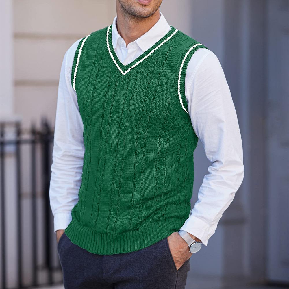 Men's Knitted Vest, Sleeveless, Casual V-neck, Thickened Waistcoat