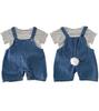 Sole Only Overalls Set Denim Striped Rabbit Tail Removable Tail Rabbit Ears Hook and Loop Cotton Soft Cute Top and Bottom Set Baby Boys Girls Overalls