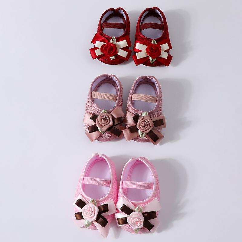 Baby Girl's Shoes Flower Bowknot Decoration Non-Slip Infant Princess Shoes For 0-1 Year Old