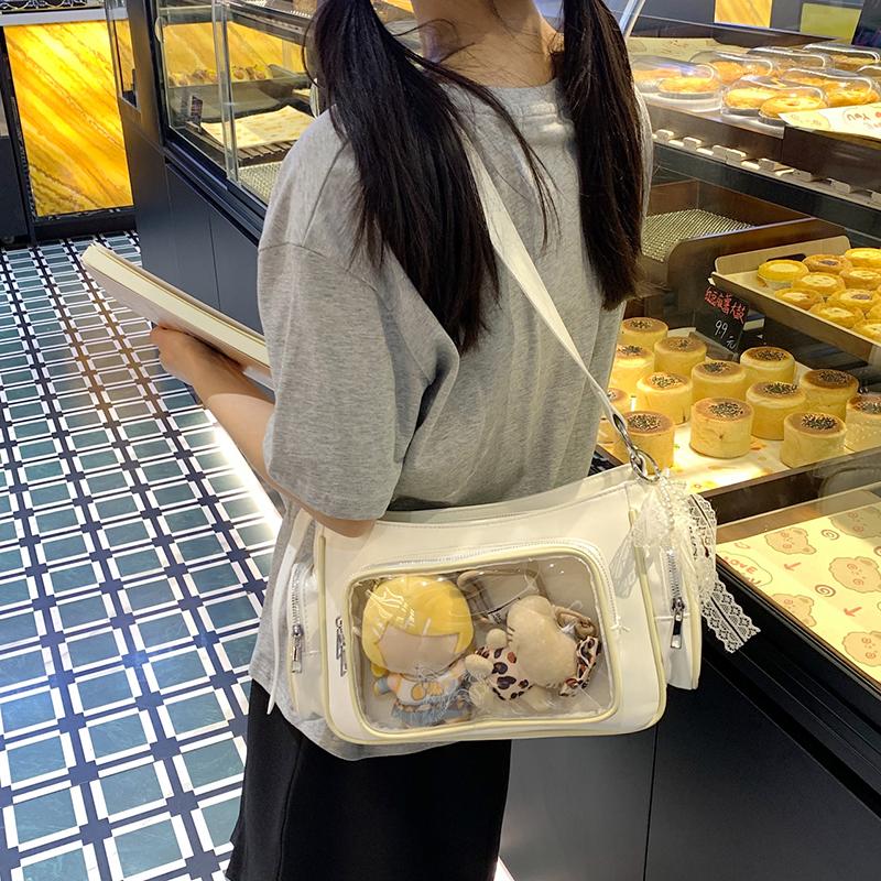 Fashion Transparent Ita Bag Large Capacity Shoulder Bags Cute Preppy Style Bag With Pendant Multi-layer Shopping Travel Bags