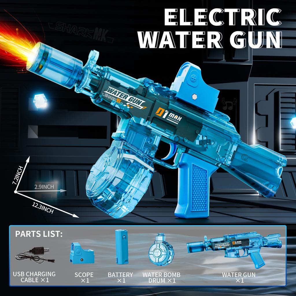 Non-Toxic New Electric Water Gun With Light Led Simulation Fire Sprays Flame Continuously High-Speed Powerful Shoot Outdoor Water Gun Toys