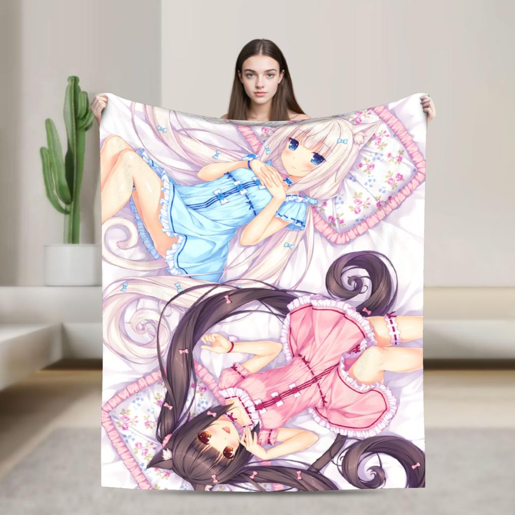 Soft Warm Blanket Picnic Nekopara Cartoon Game Throw Blanket  Flannel Bedspread For Living Room Fashion Sofa Bed Cover