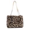 ORIJIRI Women's Leopard Print Shoulder Bag, Cute, Fluffy, Pearl, 2-Way, Lightweight, Women's Bag (White)