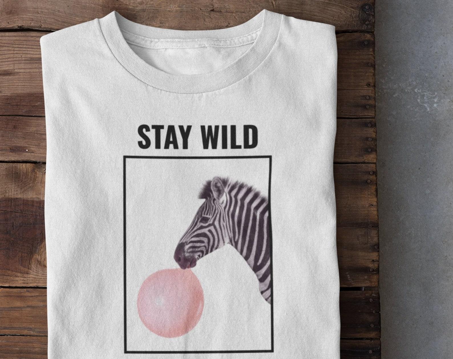 Zebra Bubble Gum T-Shirt: Stay Wild Safari Tee M
