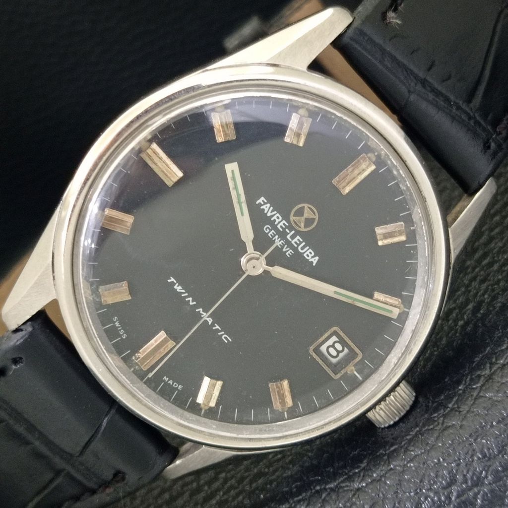 

AUTOMATIC VINTAGE FAVRE LEUBA TWIN MATIC SWISS MENS BLACK WATCH a703853-1 R213f-a703853