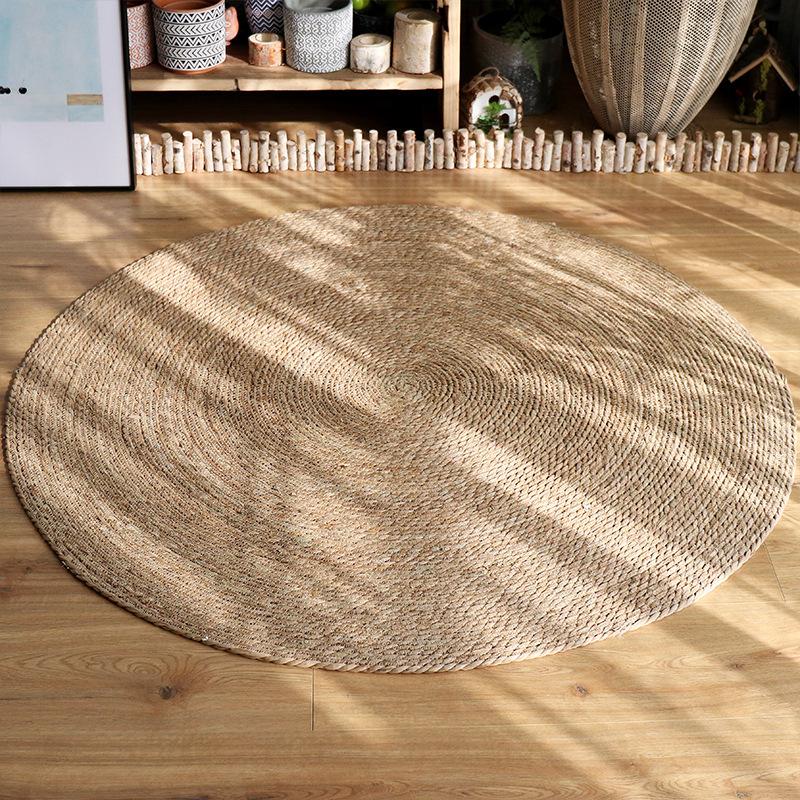 

Rattan cattail straw rope woven carpet floor mat light luxury clothing store living room bedroom decoration photography mat 80cm