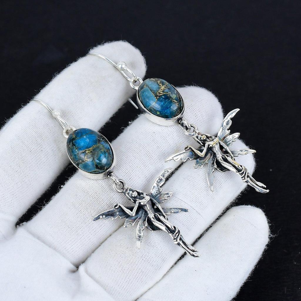 Natural Blue Apatite Gemstone Antique Earrings 925 Sterling Silver Earring, Boho Silver Jewelry Dangle Earrings, Gifts For Thnkagiving Gifts For Her