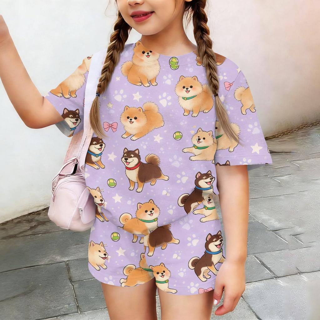 Kids Casual Short Sleeve Shirt and Shorts Set Animal Print Two Piece Outfit Lightweight Comfortable Summer Wear for Boys and Girls