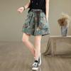 Women's Floral Print Denim Shorts with Belt Elastic Waist Casual Loose Fit Summer Shorts