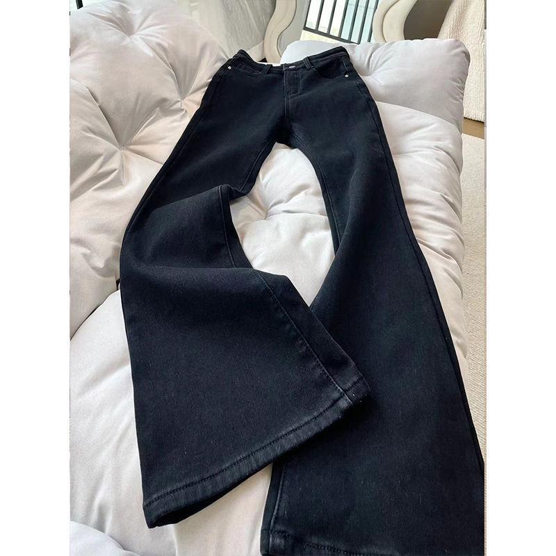Women s Plus Size High-Waisted Retro Blue Velvet Flare Jeans for Winter S [80-95 lbs]