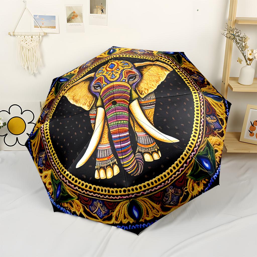 Elegant Yin Yang Elephants Outdoor Automatic Umbrella Sturdy 8 Rib Shaft Lightweight Travel Essential Fashionable Accessory Spiritual Gift