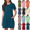 Casual Sports Short Dress With Pockets Women Fashionable Solid Color Round Neck Short Sleeved