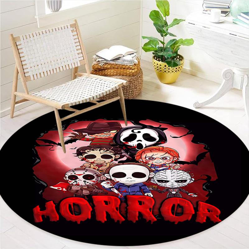 Chibi Chucky Freddy Krueger Round Area Rug,Carpet Rug for Living Room Bedroom Sofa Playroom Decor,Non-slip Floor Mat