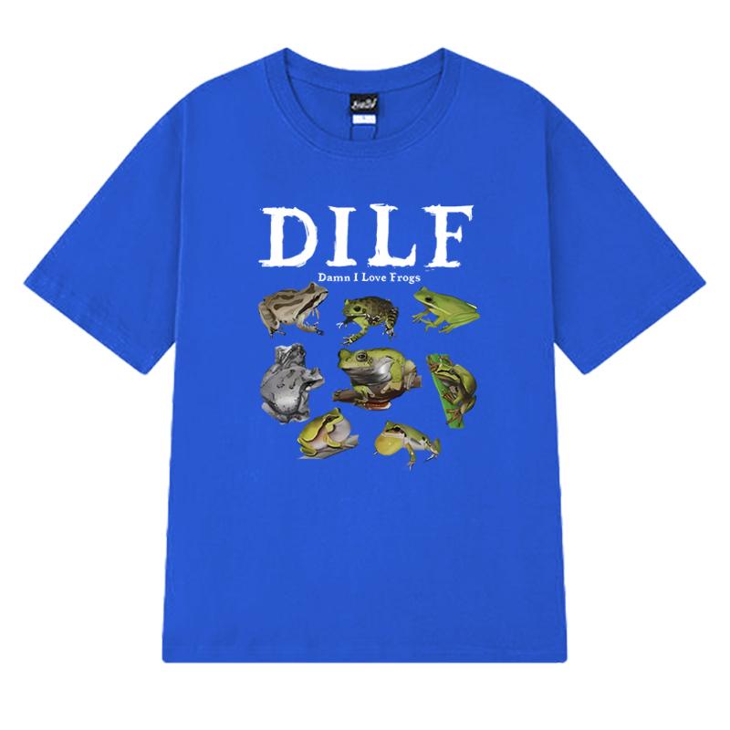 Summer Funny Dilf Damn I Love Frogs Print T Shirt Unisex Harajuku Fashion Y2k Short Sleeve T-shirts Men Women 100% Cotton Tops