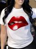 Unisexs Red Lip Print T Shirt Sexy Short Sleeve Casual Crew Neck Tee Shirt