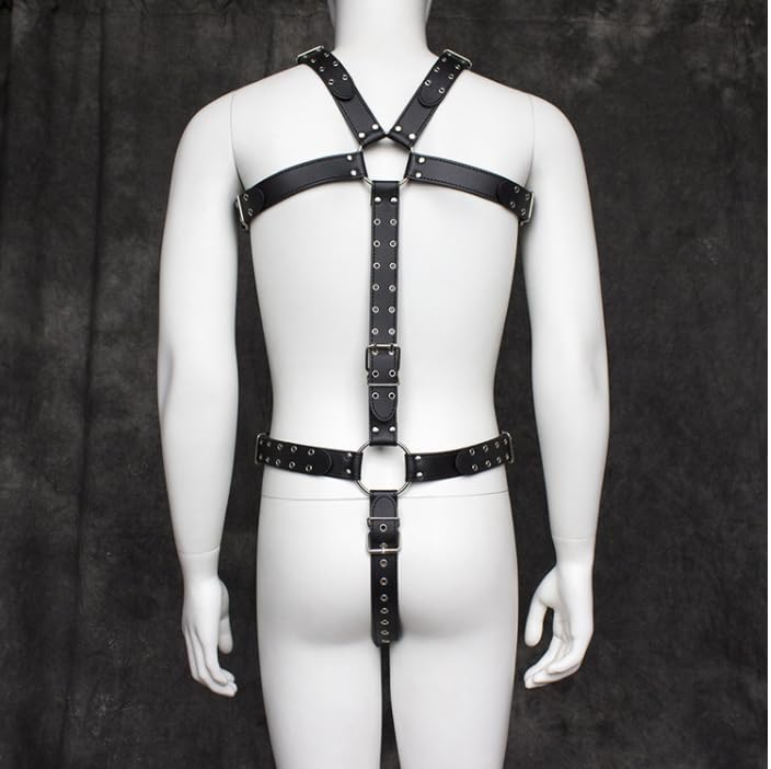 HuaHuiYuan SM Goods Leather Body Harness for Punk Leather Top Cage Chest and Half Hardcore Extreme Bondage Secret Open Adjustable Popular for Black