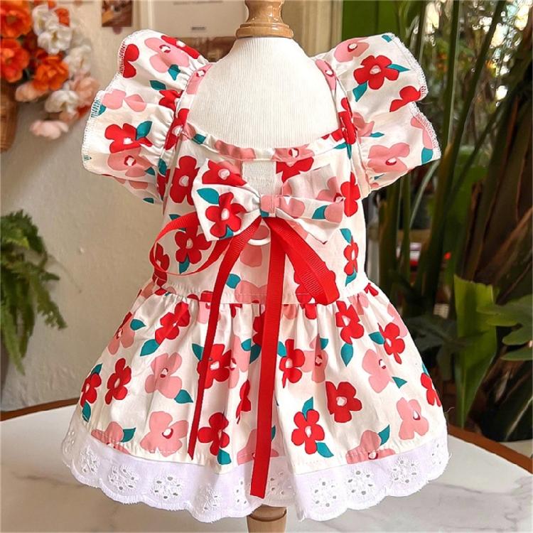 Kleid für Hund Süßes Gitter-/Blumenmuster Rock Haustier Geburtstags-Hochzeitskleid