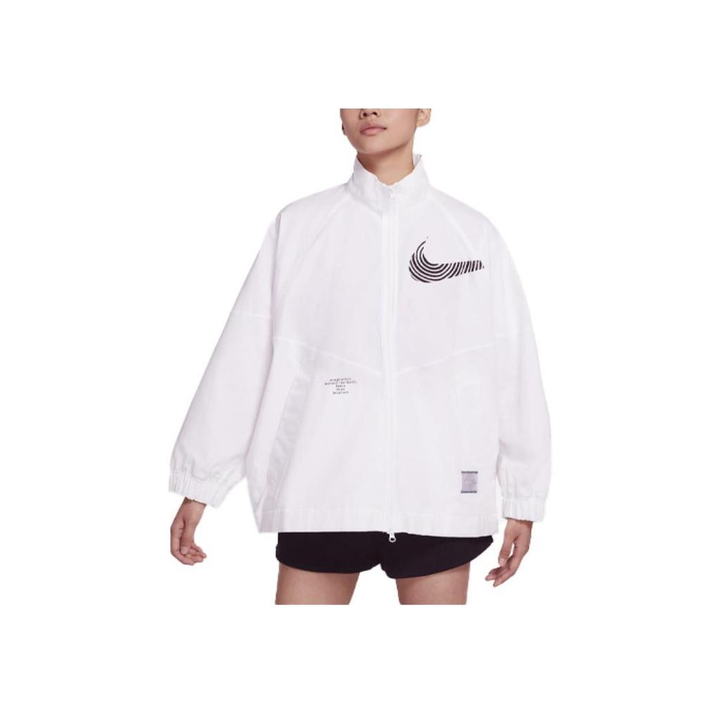 Nike Logo Print Solid Color Long Sleeve Jacket Women jackets White DN1477-100