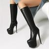 Black Women's Knee High Boots Platform Sexy 2025 Winter Shoes Zipper Sexy Thin Heeled Long Fetish Party Boot Ladies Big Size 45