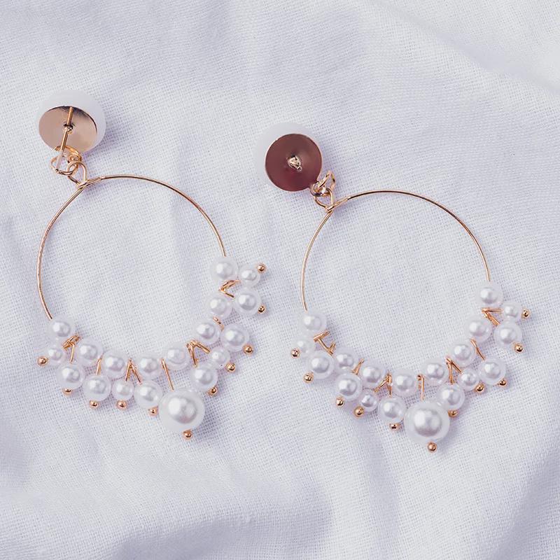 Cercei lungi cu ciucuri de perle Dongdaemun Cerc Gol - Design Elegant, Simplu pentru Femei