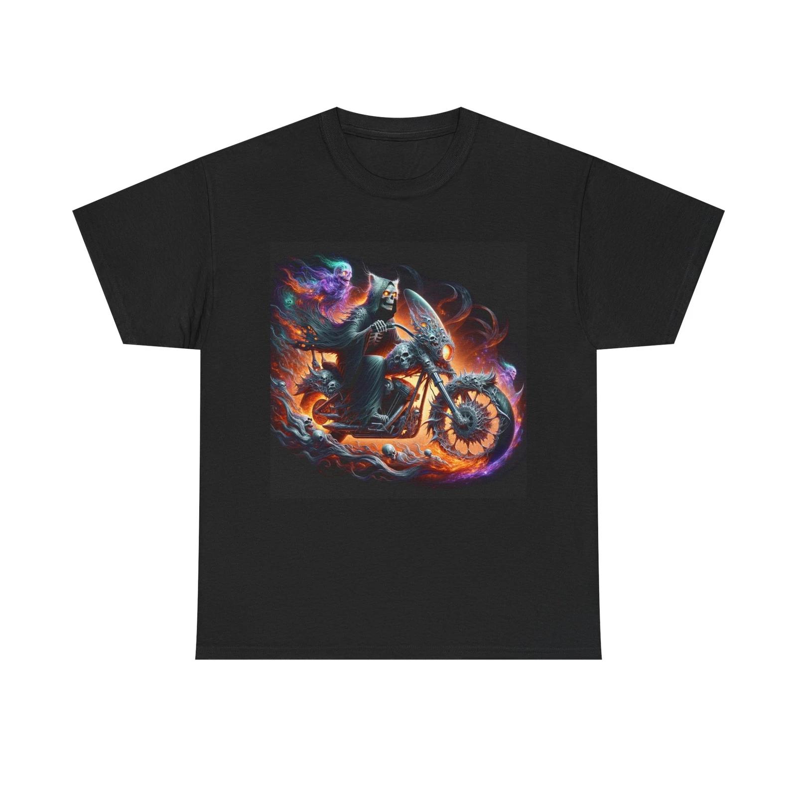 Unisex Adult T Shirt Feline Grim Reaper Motorcycle Artwork Cat Bones Biker NEW S