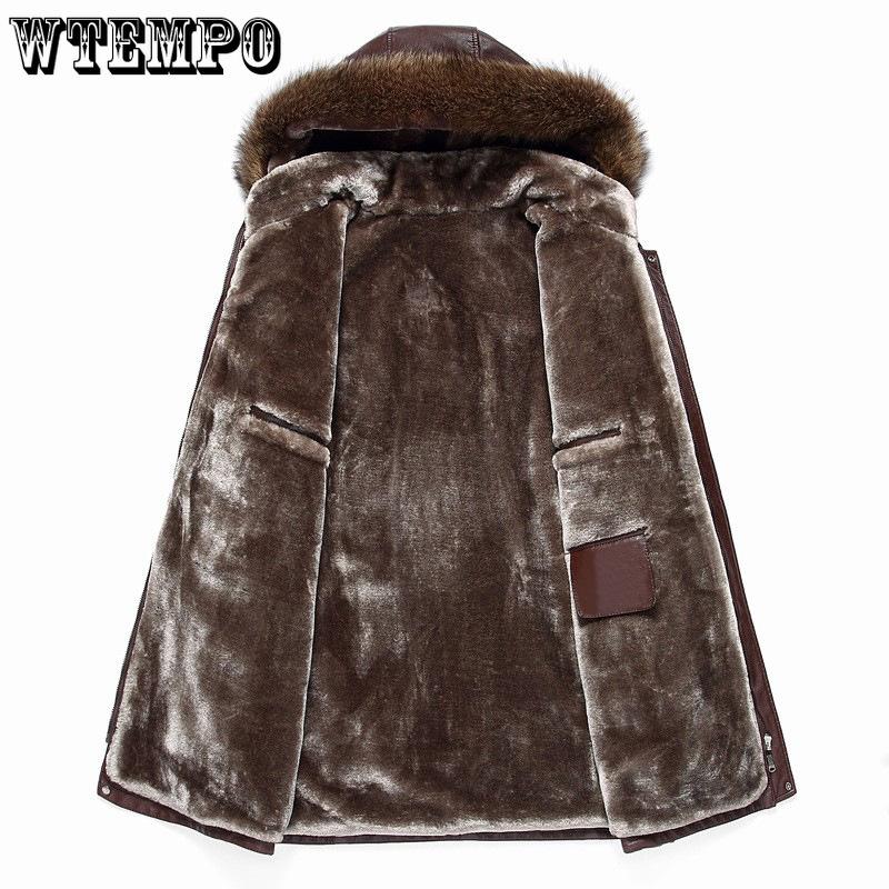 Middle-aged Men's Raccoon Fur Collar Fur Coat Long Men's Thickened Leather Jacket Men's Fur One Leather Coat