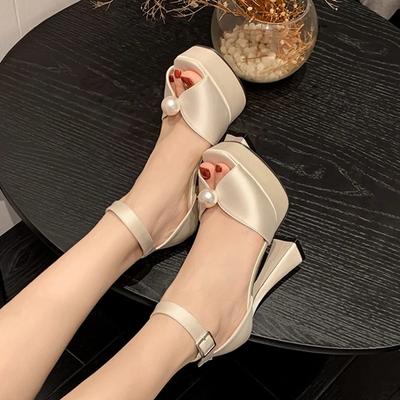 Fashion Women Shoes Sexy 13.5CM Super High Heels Platform Sandals for Women Summer Fashion Pearl Peep Toe Wedding Banquet Shoe Zapatos