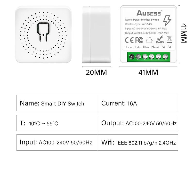 Tuya Mini Wifi Smart Switch Module Support 2 Way Control Smart Home DIY Switches Smart Life APP Alexa Google Home Voice Control