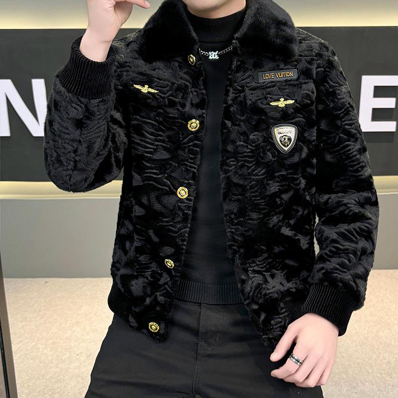 Men's European Winter Gold Sable Velvet Fur Lapel Jacket - Fashionable, Trendy, and Casual Outerwear
