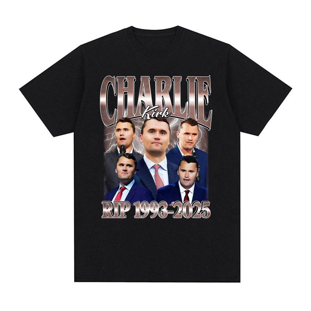 Comique Charlie Kirk RIP 1993-2025 Commémoratif Politique Graphique Rétro Hommes et Femmes Impression Été 100% Coton Pur T-shirt