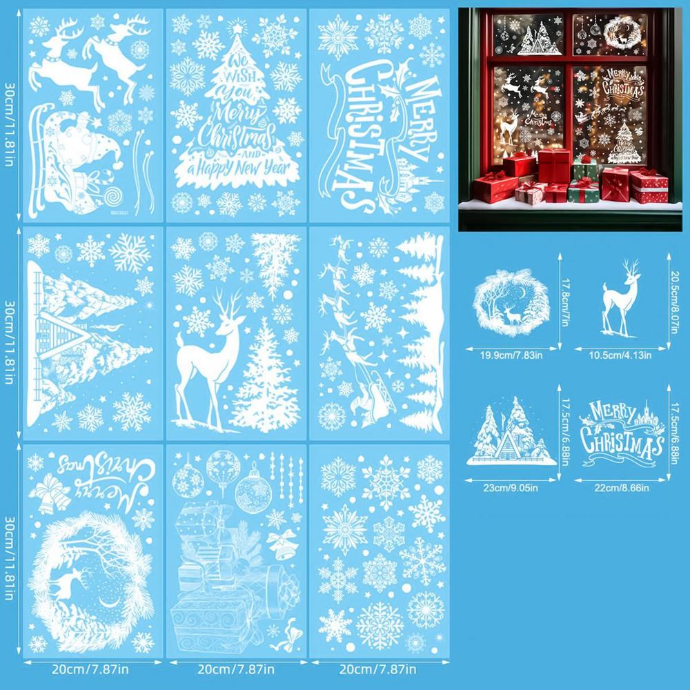 

Christmas Window Clings Winter Window Decoration Christmas Reusable Decal Mural Pvc 9 Sheets For Winter Indoor Office Kitchen белый