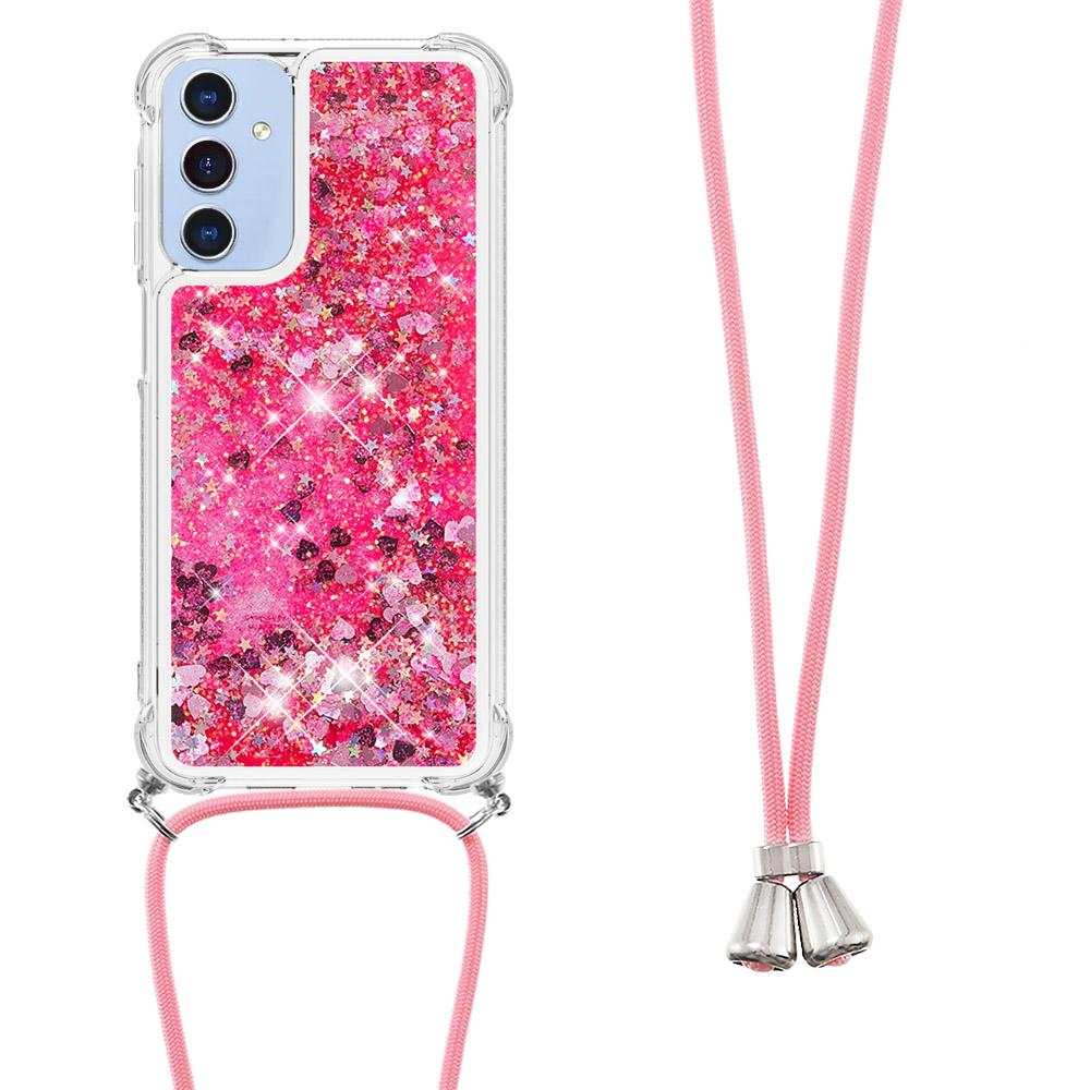 

For Samsung Galaxy A26 5G TPU Case Quicksand Design Phone Cover with Lanyard Pink/Hearts