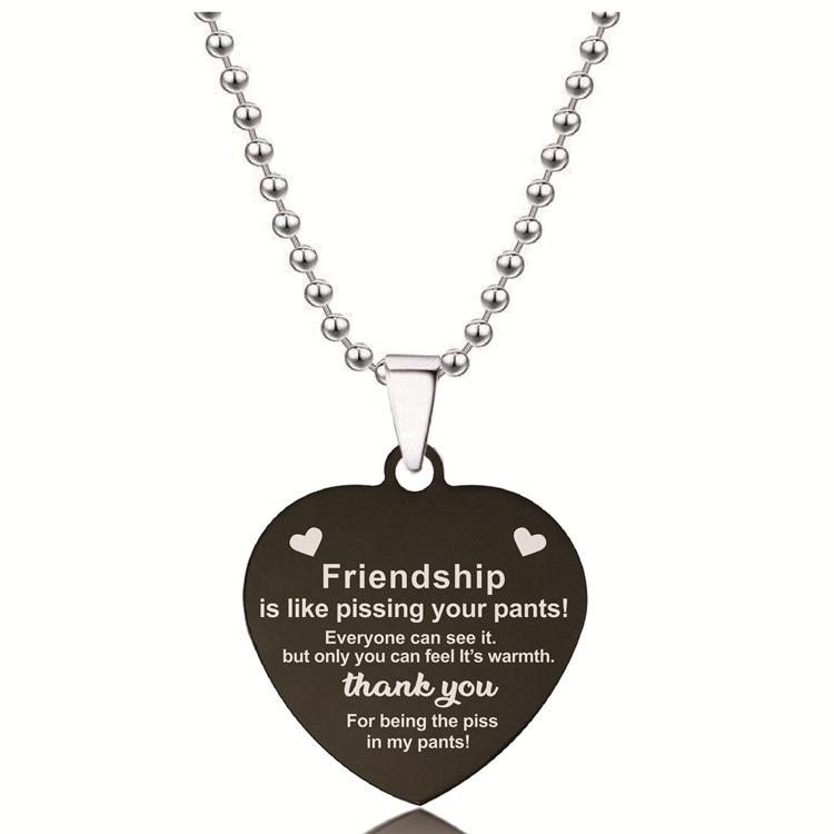 European-American Black Stainless Steel Heart Pendant Necklace – Engraved Titanium Steel Christmas Gift