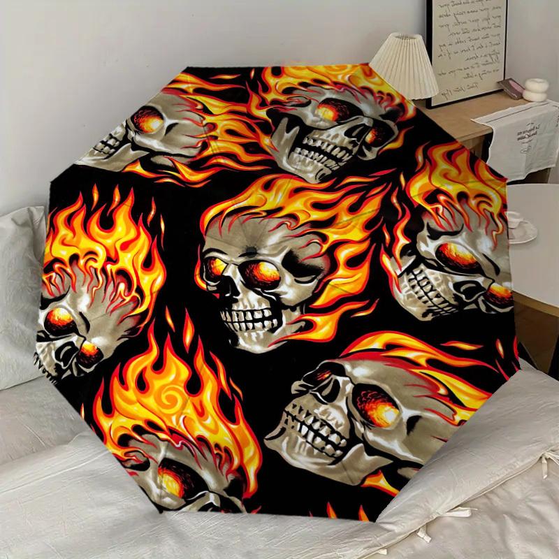 1pc Skulls Fire Pattern Umbrella Design Automatic Opening and Closing Umbrella, High-quality Travel Umbrella, Lightweight and Portable,