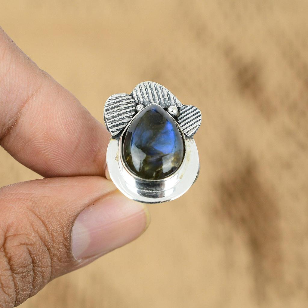 Third Eye Chakra Pear Labradorite Gemstone 925 Silver Daughter Wedding Boho Ring