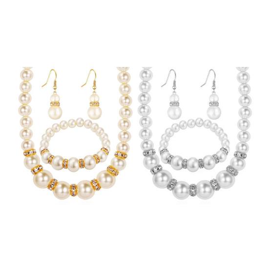 1 Set Faux Pearl Jewelry Women Beaded Necklace Bracelet And Earrings Elegant White