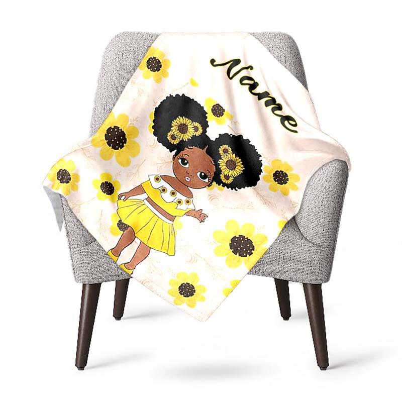 Girl And Sunflower Customize Your Name Blanket Used For Chair Office Sofa Bed Camping Soft And Warm Giving Friends And Relatives Birthday Graduation