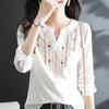 Frauen Frühling Herbst Weiße Blusen Dame Casual Stickerei V-ausschnitt Langarm Vintage Lose Blusas