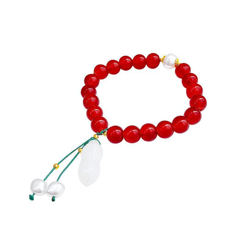 Brățară cu mărgele din piatră naturală roșie în stil chinezesc - Bijuterii elegante și versatile pentru femei