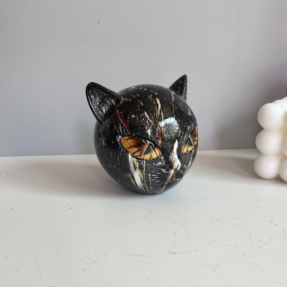 Home Decor Luxury Black Cat Figurine Hand-Carved Elegant Black Cat Figurine  Decorative Statue