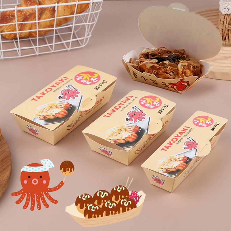 50 szt. Pudełko do pakowania kulek ośmiornicy Japońskie jedzenie uliczne Takoyaki Jednorazowe opakowanie na przekąski na wynos Papierowy pojemnik do pakowania Zaopatrzenie na imprezę