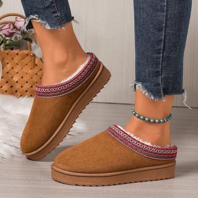 Snow Boots Women Winter New Cashmere Warm Thick Soles Without Heel-covered Hair Half Slipper Cotton Shoes Cashmere Warm Boots