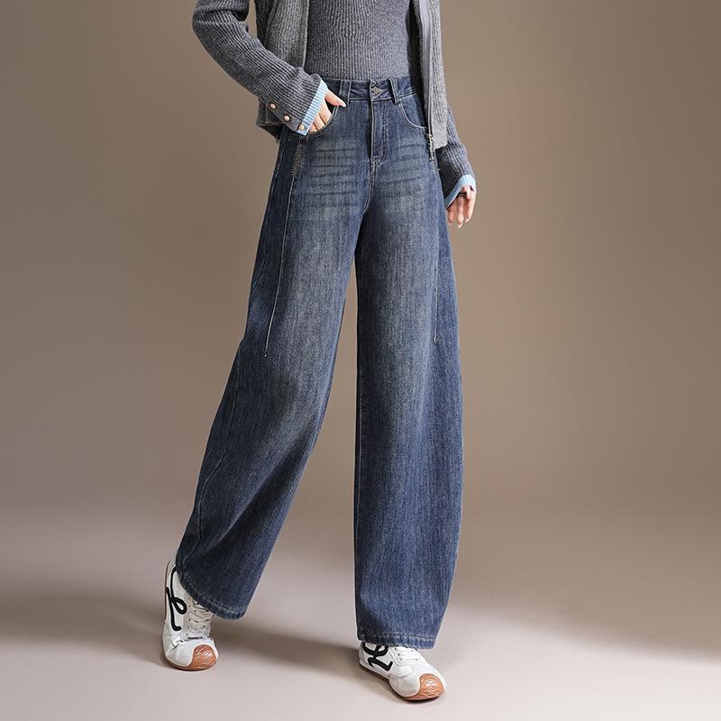 Plus Velvet High-Waisted Wide-Leg Scythe Jeans - Women's 2026 Spring Slimming Loose Banana Pants