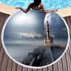 Lonely Lighthouse Printed Round Beach Towel,Polyester Sand Resistant Beach Blanket,Absorbent Quick Dry Pool Towel Picnic Mat