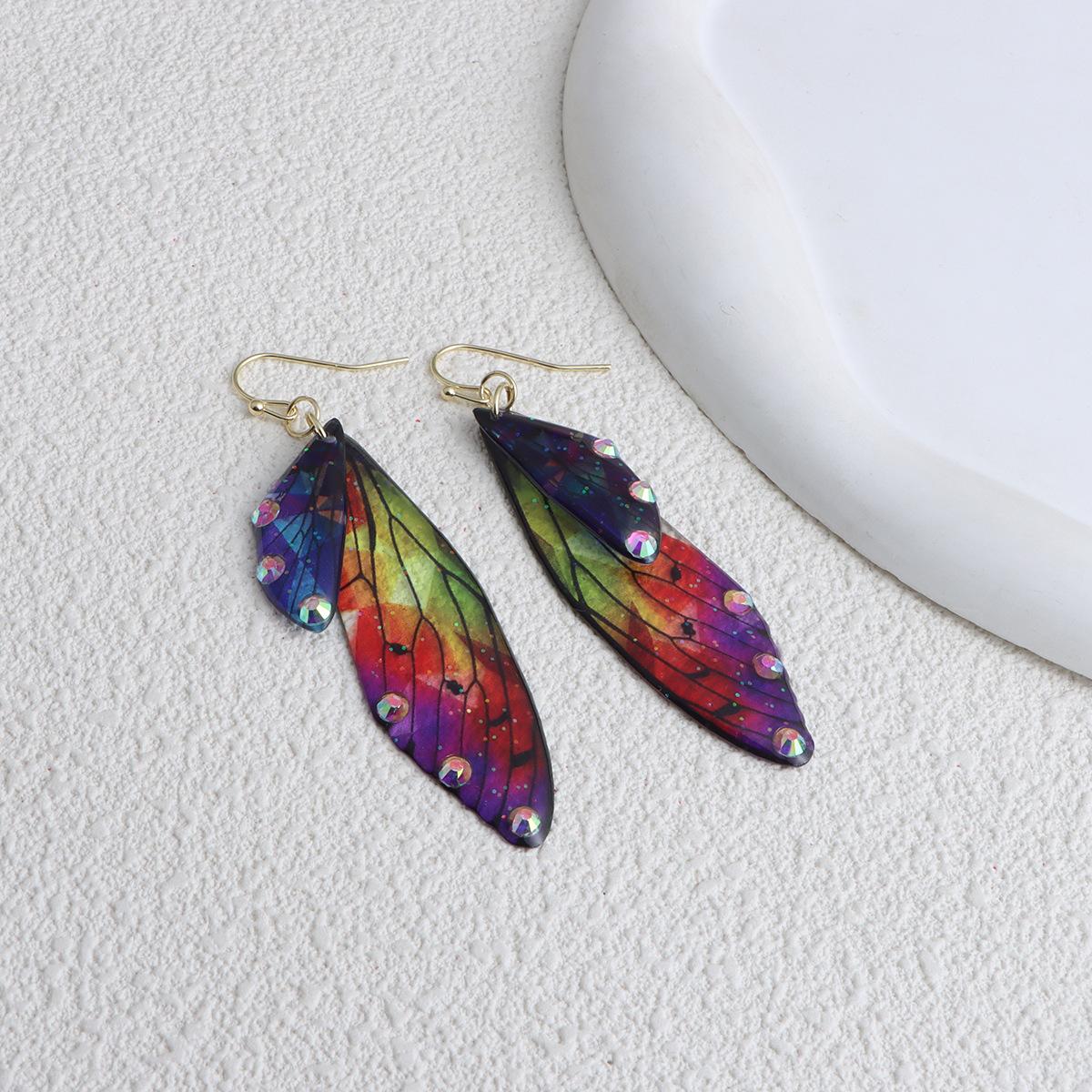 

Minar Handmade Clear Gradient Resin Simulation Wings Butterfly Rhinestones Flake Long Drop Earrings for Women Wedding Jewelry
