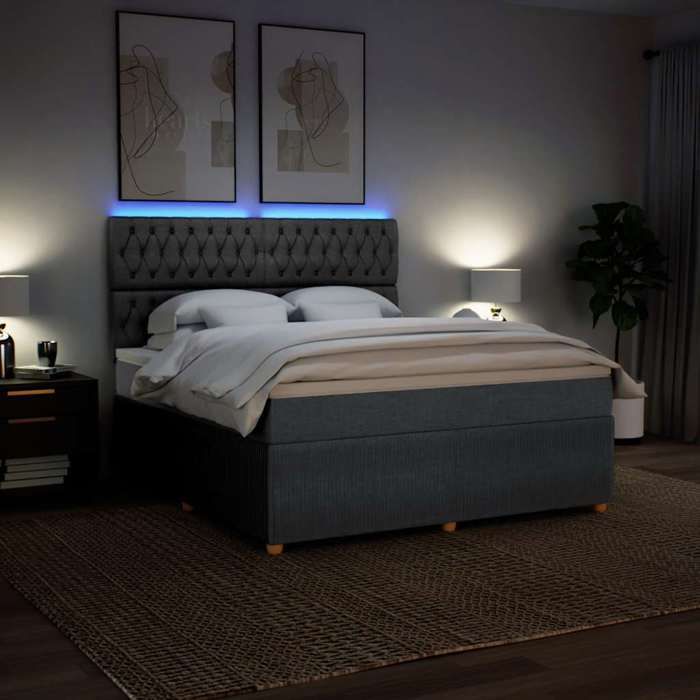 Bettrahmen mit Matratze - 180x200cm - Dunkelgrauer Stoff - Einstellbare LED-Leuchten - 2 Personen