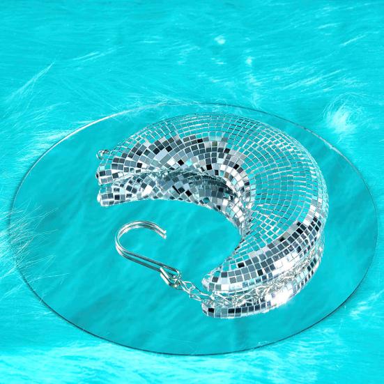 Disco Ball Eye-Catching Moon Shaped Disco Bal Reflective Hanging Ornament with Chain Hook Party Decor