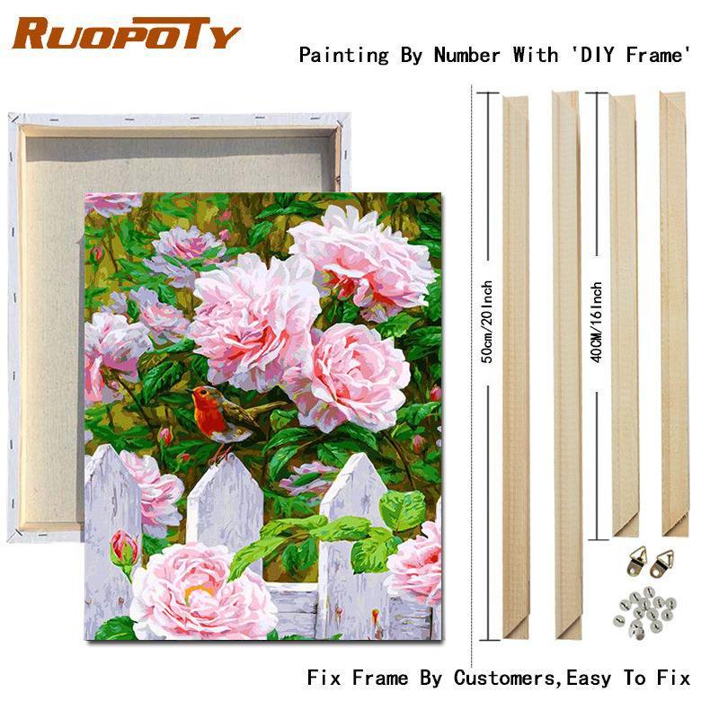 RUOPOTY DIY Frame Picture By Numbers Tower Wall Art On Canvas Acrylic Unique Gift Painting By Numbers Flower For Living Room
