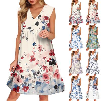 Women's Casual Fashion Breathable V-neck Vest With Pockets Floral Holiday Dress