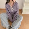 Korean lace-up lace lapel sweater jacket women's 2025 autumn and winter new solid color versatile soft waxy knitted cardigan